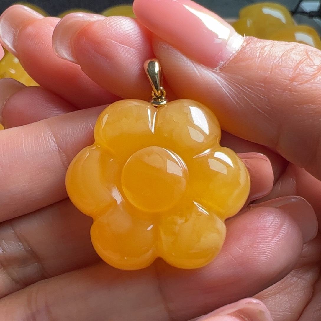 蜜蜡吊坠(不含链)18K金镶嵌无优化