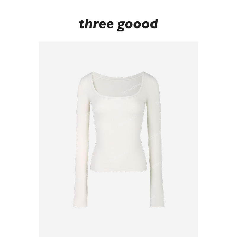 THREE GOOOD/三吉 德绒打底大U领长袖正肩修身单穿内搭Y725Y17846