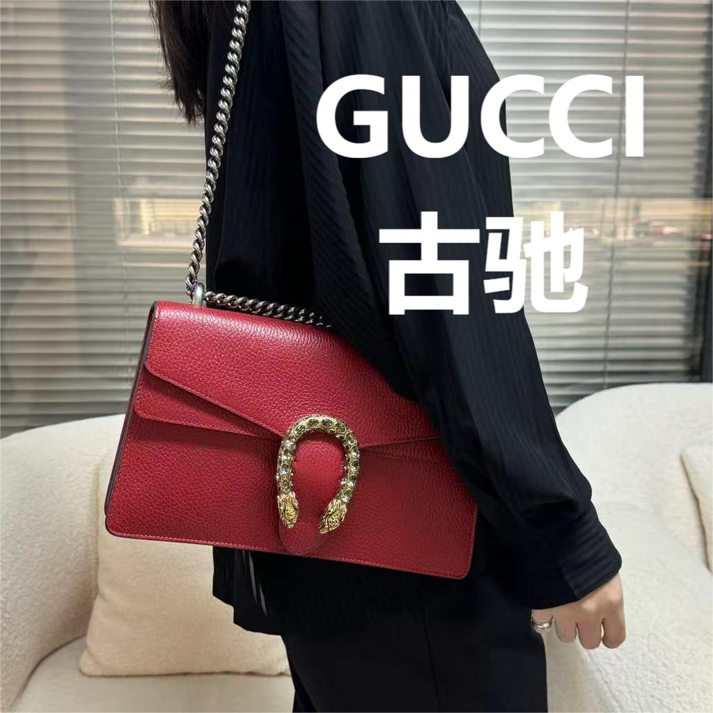 95新 GUCCI/古驰 红色酒神中号斜跨包/云海优选/59120