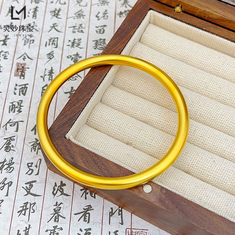 主播专属-金店同款合金古法传承素圈手镯叠戴莲花实心镯子结婚饰