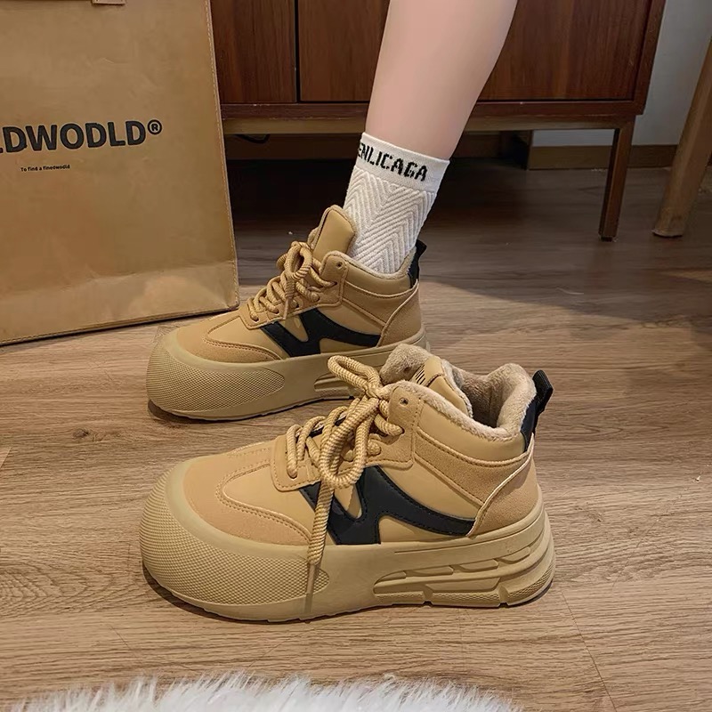 【加棉板鞋】女加绒板鞋厚底百搭休闲棉鞋毛毛鞋冬6608