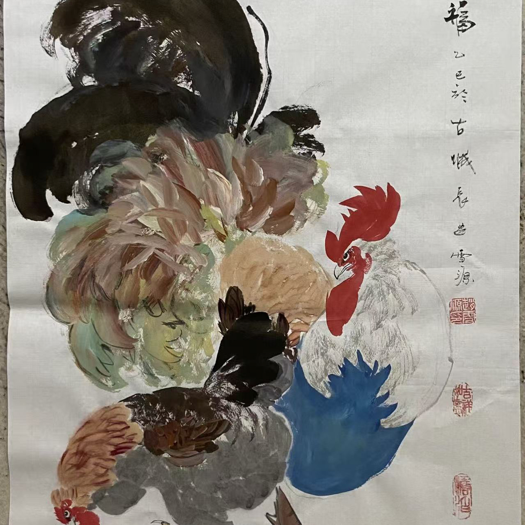 180×96六尺横幅富禄群鸡图