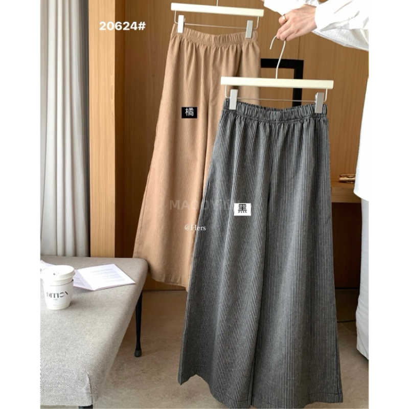 20624【 日系棉麻松紧腰格子裤 】