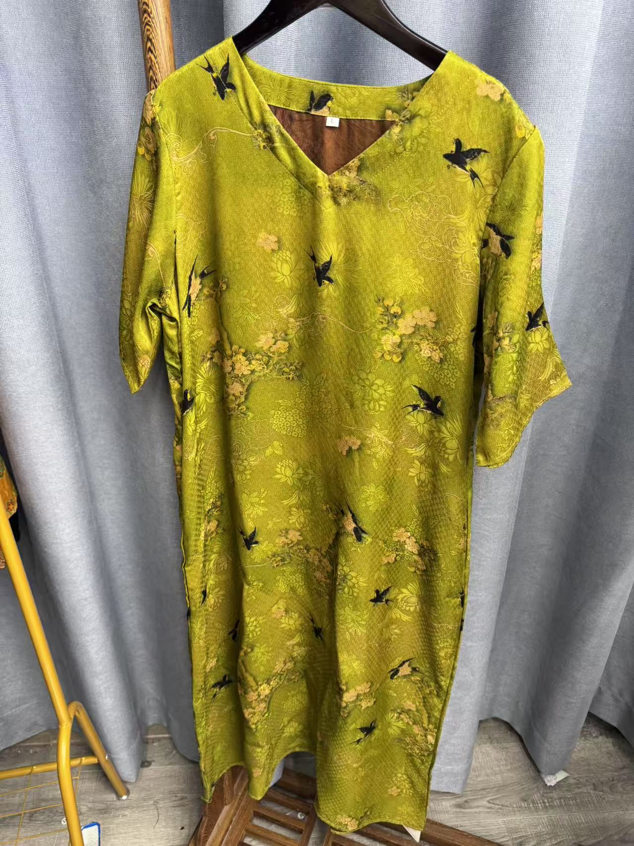 （瑕疵）2025夏季新款套头圆领女士重磅桑蚕丝连衣裙F907