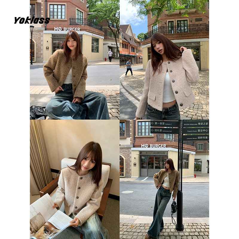 王少女的店【现】黑色小香风加厚保暖外套冬季极简风上衣 W26355S43