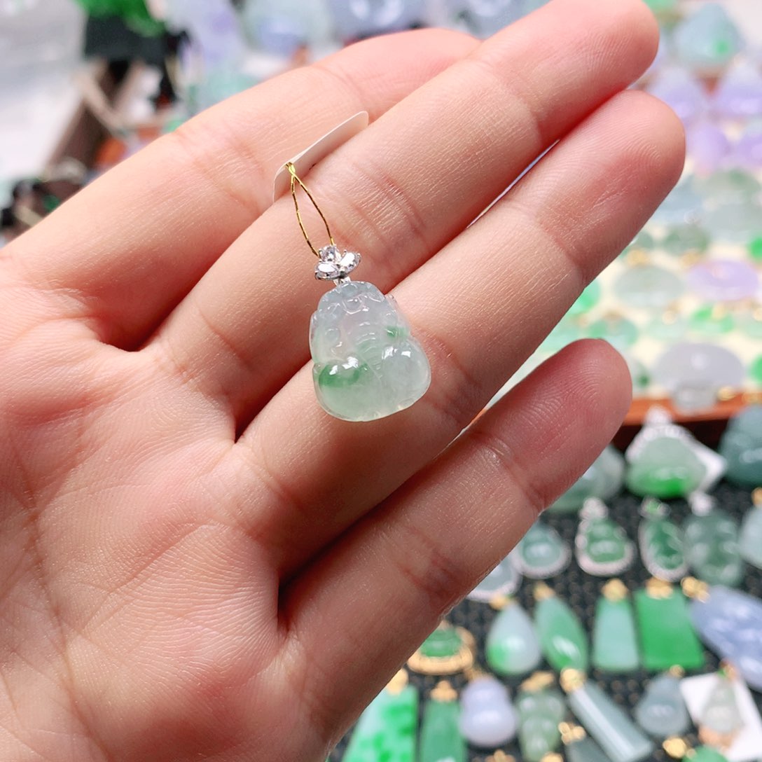 吊坠(不含链)18K金镶嵌翡翠