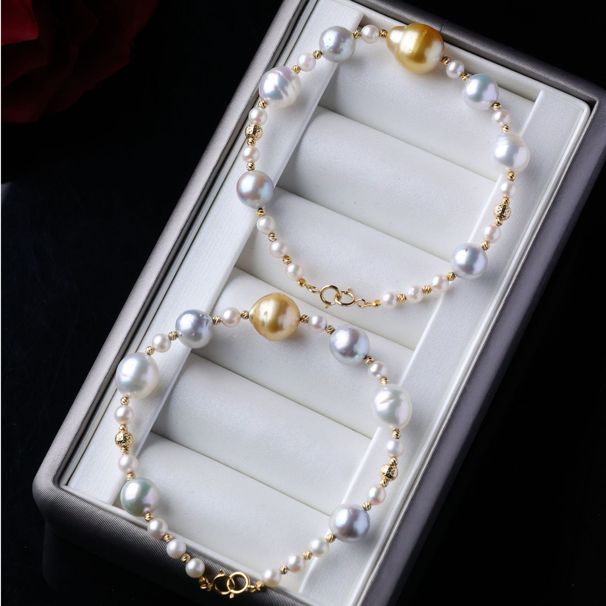 海水混彩珍珠手链4-11mm南洋金珠澳白真多麻18k金多样性发一