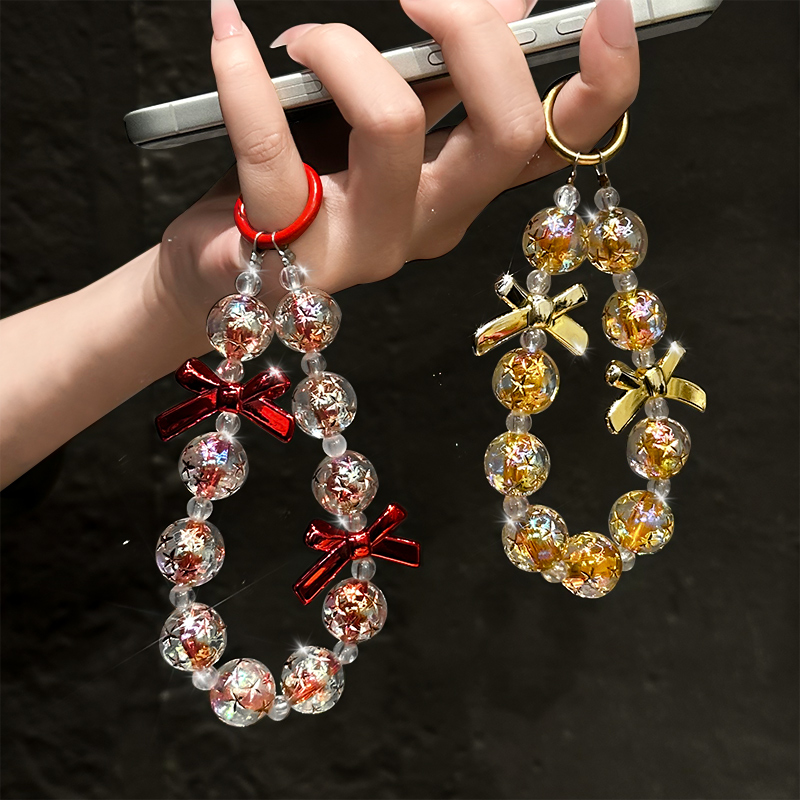 彩珠蝴蝶结手链苹果17华为OPPO小米VIVO必备配件手腕串珠通用链条