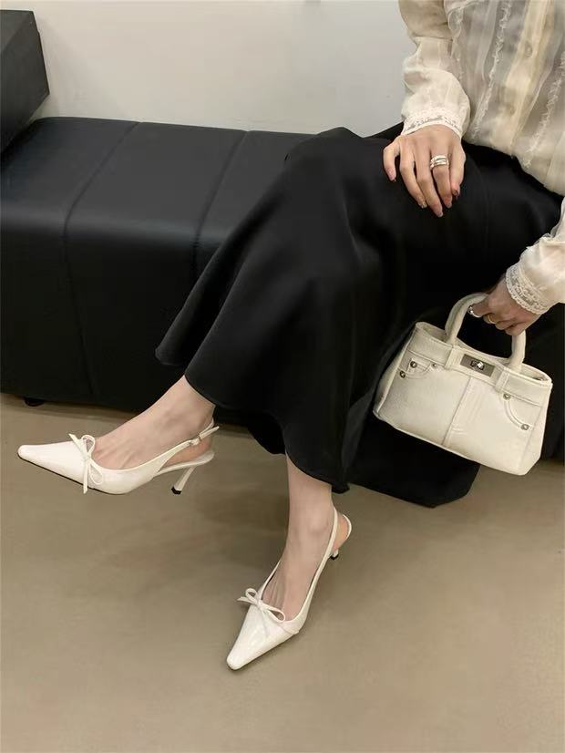 哈哈女鞋 2025春季高跟后绑带蝴蝶结方圆头单鞋 5cm 8221-1