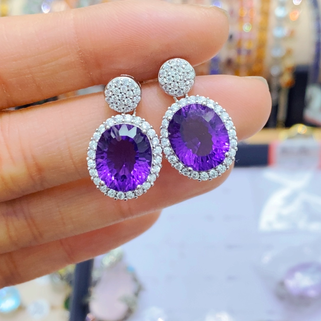 紫晶耳饰银S925镶嵌耳饰