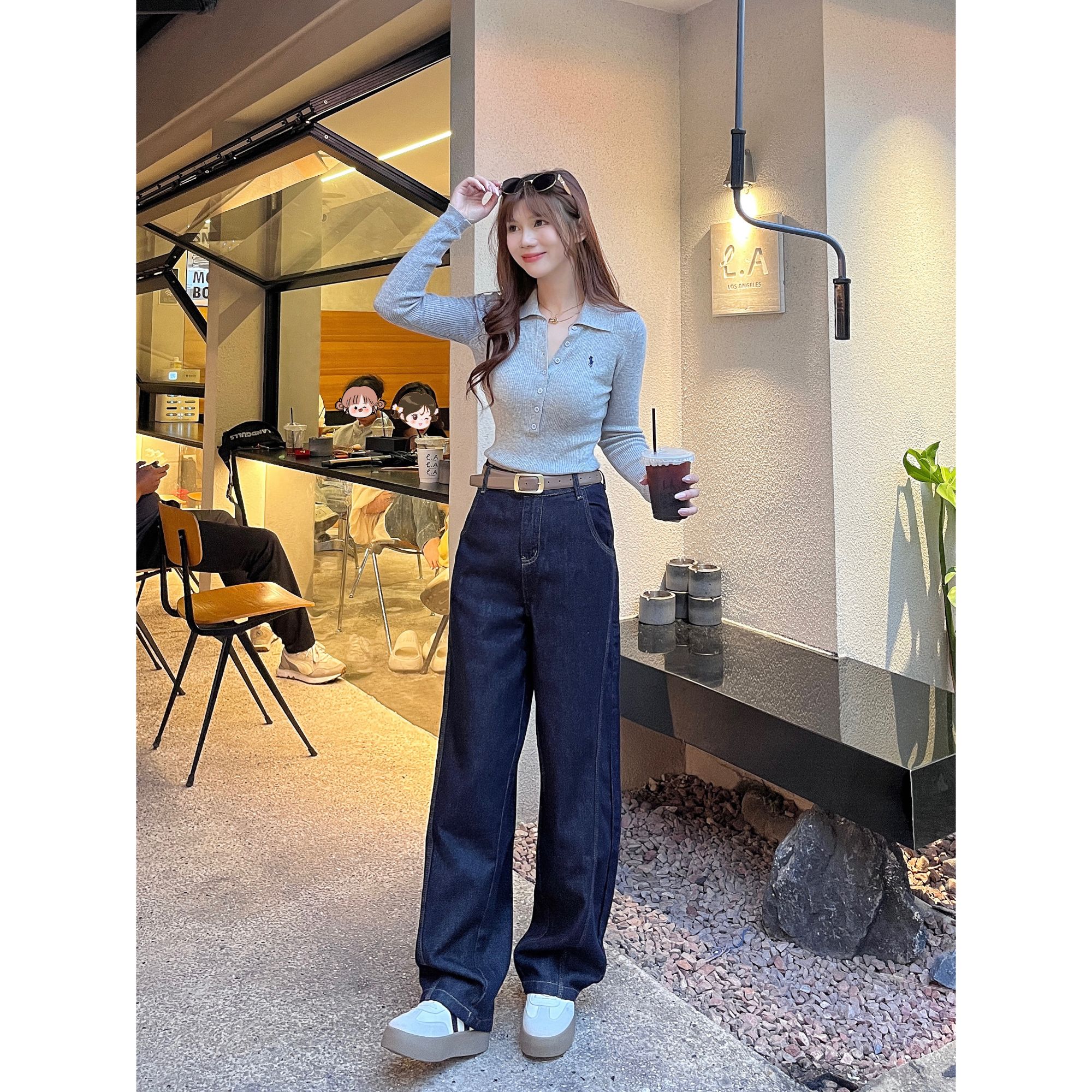 女装宽松廓形水洗弯刀牛仔裤直筒休闲裤长裤舒适百搭-Y8395