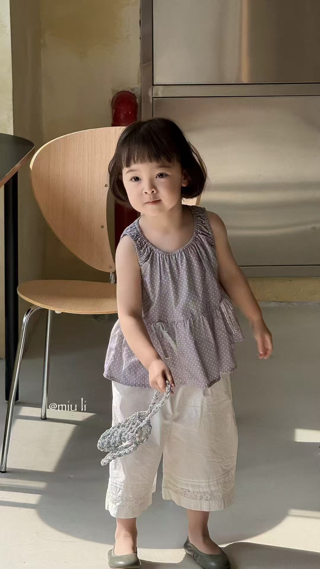 miu哩波点蝴蝶结娃娃衫100