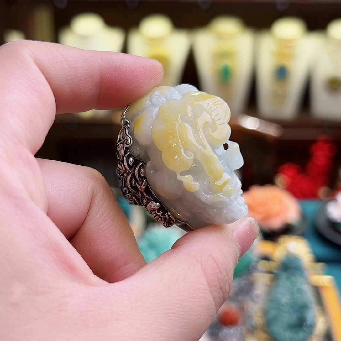 翡翠戒指银S925镶嵌古风