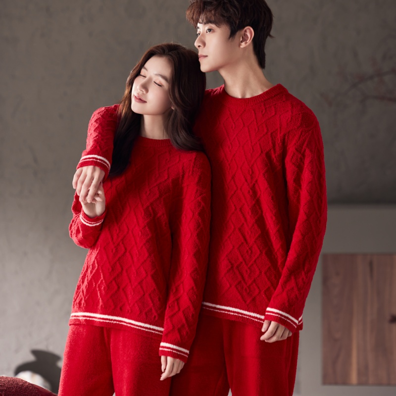 【运费险】红色圣诞半边绒睡衣家居服男女情侣同款可外出睡衣过年