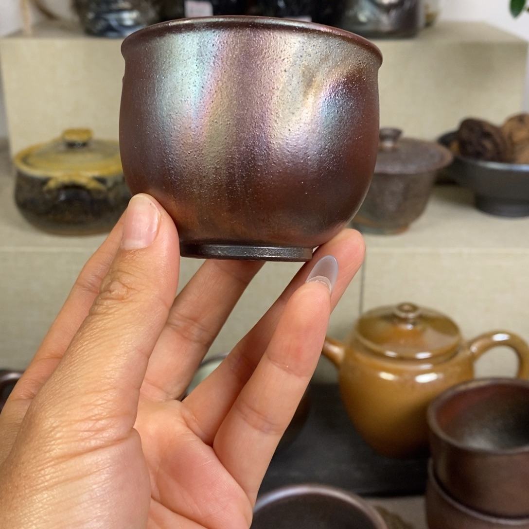 建水紫陶柴烧主人杯，微微瑕