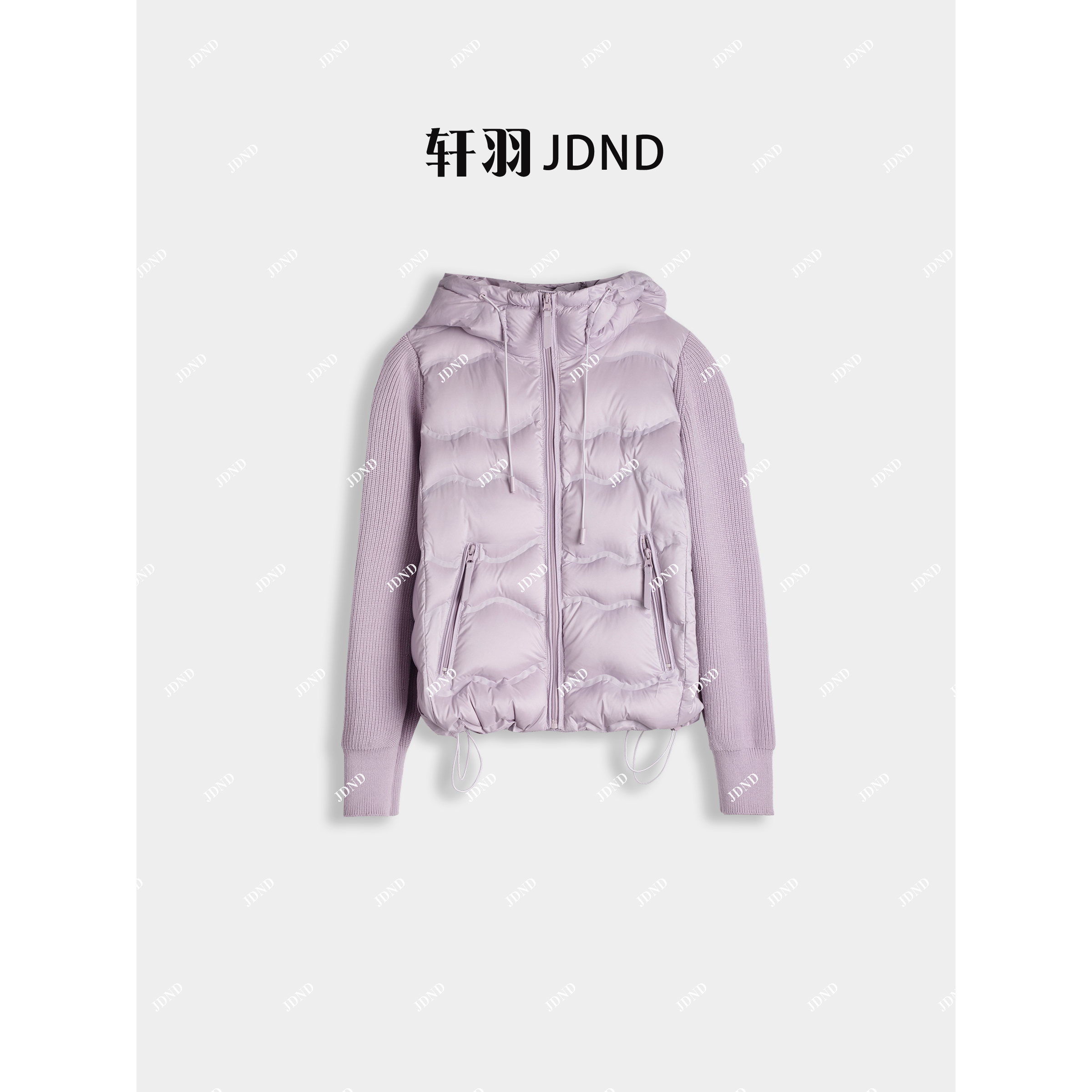 JDND轩羽【拼接羽绒】90鸭绒秋冬连帽羽拼接袖绒服外套XY25685