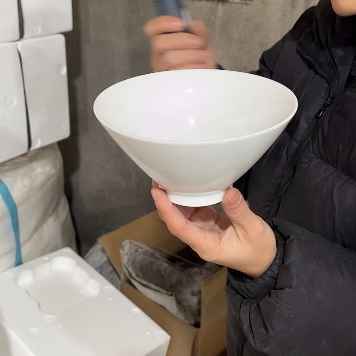 瓷片高白泥6英寸斗笠面碗四个微瑕包邮