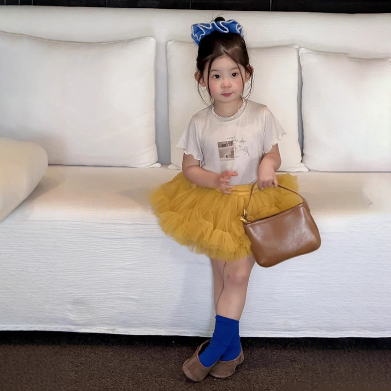 【安安家】女童韩系夏季新卡通印花短袖上衣洋气蓬蓬裙两件套R25315