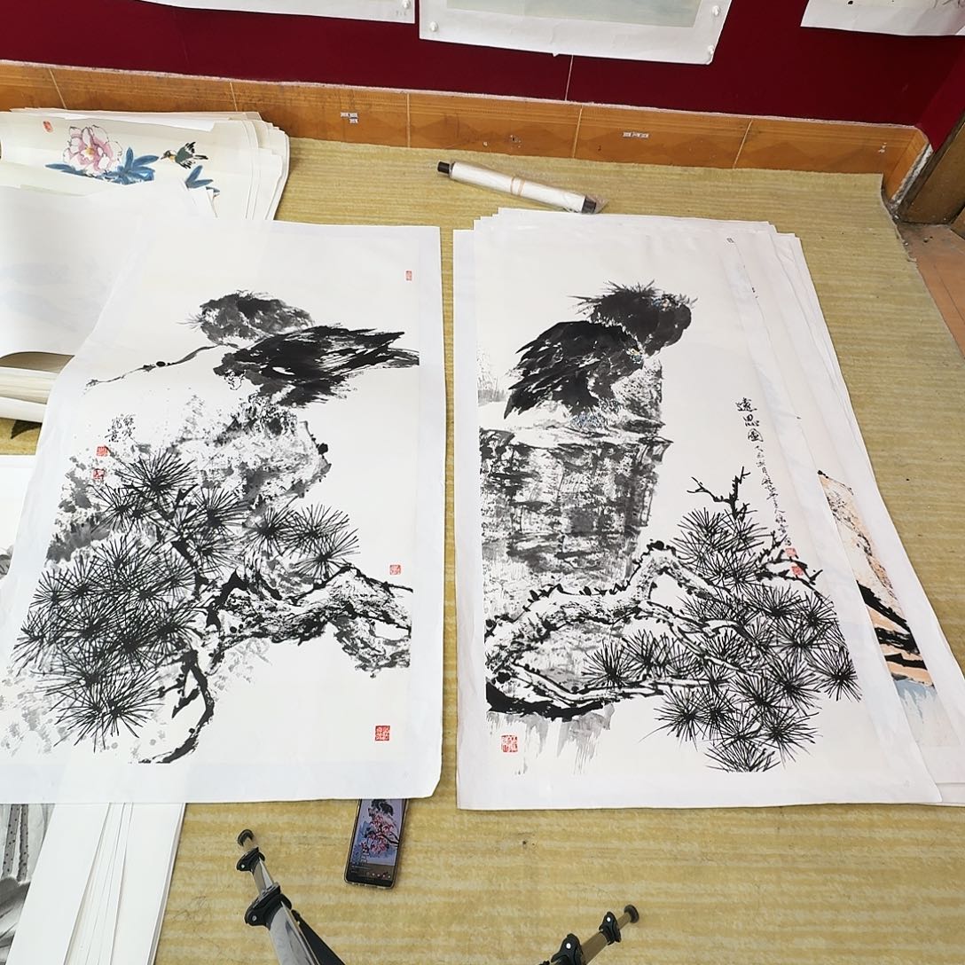 二***黑国画两张四尺整纸手绘作品