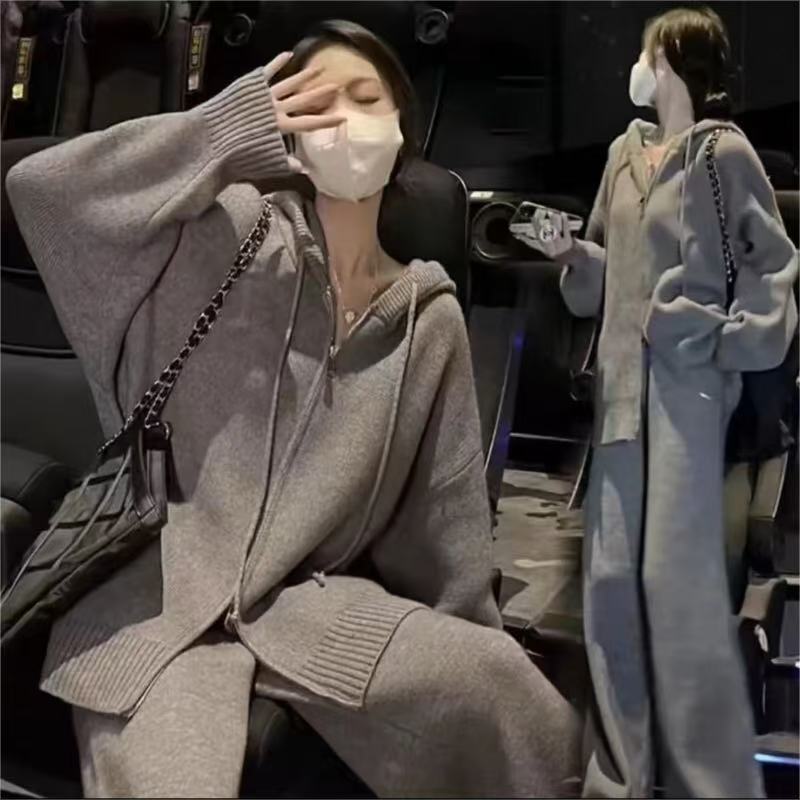 工厂清很多女款毛衣加厚半边绒家居服套装毛针织