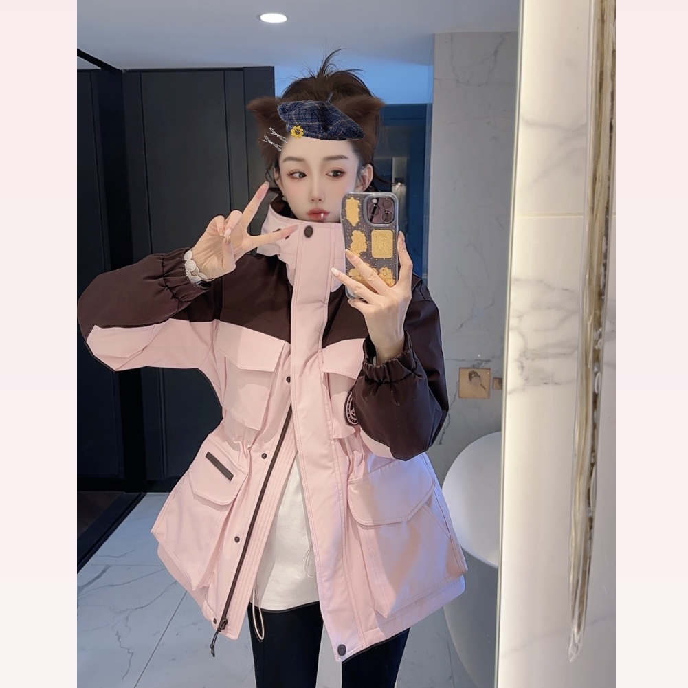 【大静静】超绝粉棕配色·时尚百搭冲锋衣羽绒服外套DJJ1801