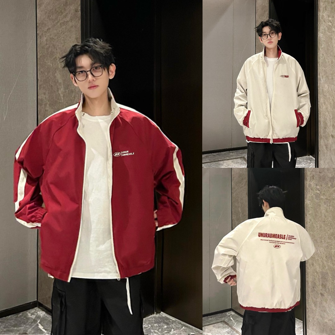 三七-两面穿宽松百搭防水外套男秋季新款立领夹克情侣冲锋夹克