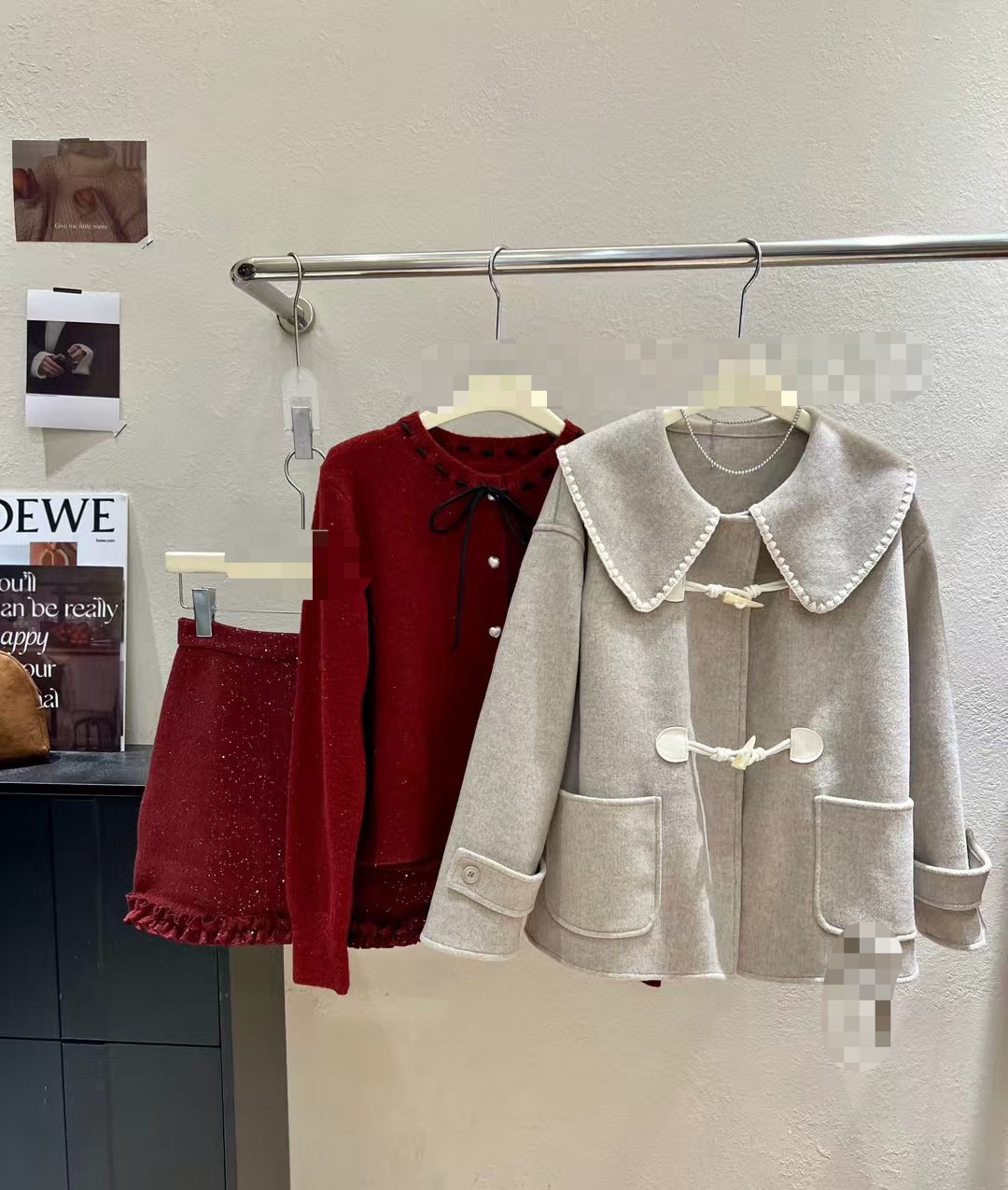 短款中长款开衫小香风毛呢外套双面牛角扣百搭韩版秋冬