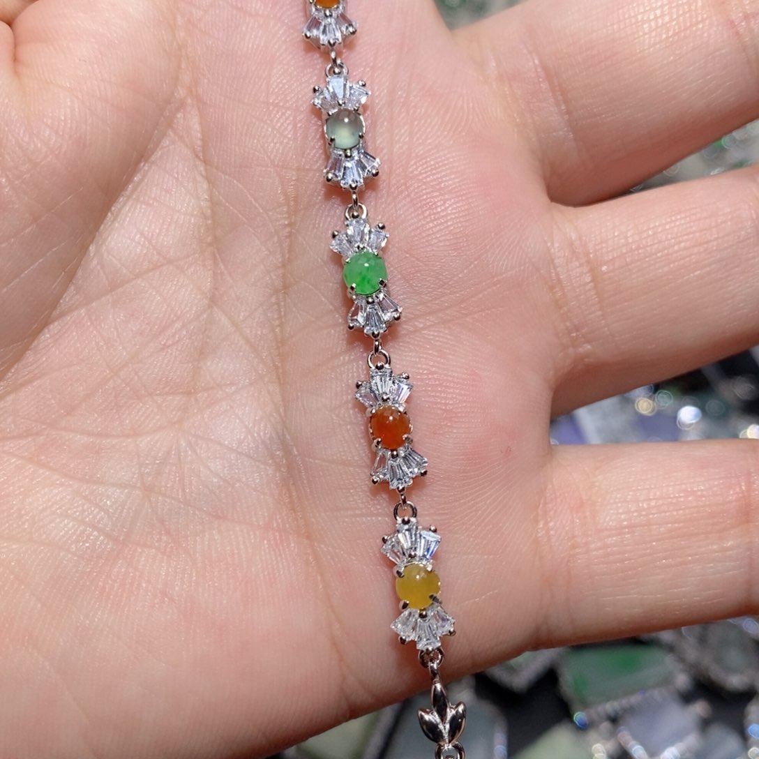 翡翠手链银S925镶嵌k ki o