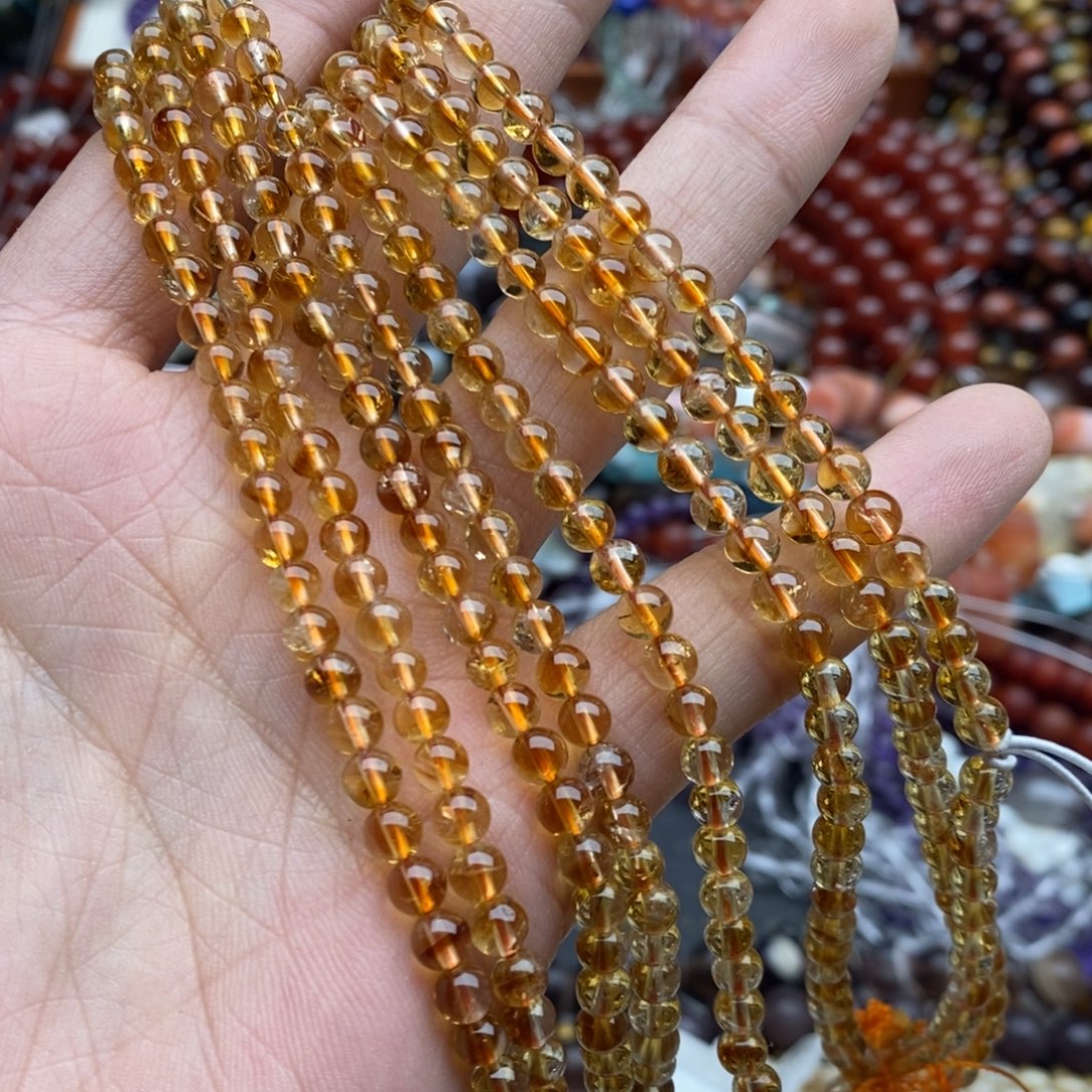 玛瑙/玉髓未镶嵌珠宝半成品一条天然4.8mm精品黄塔晶圆珠