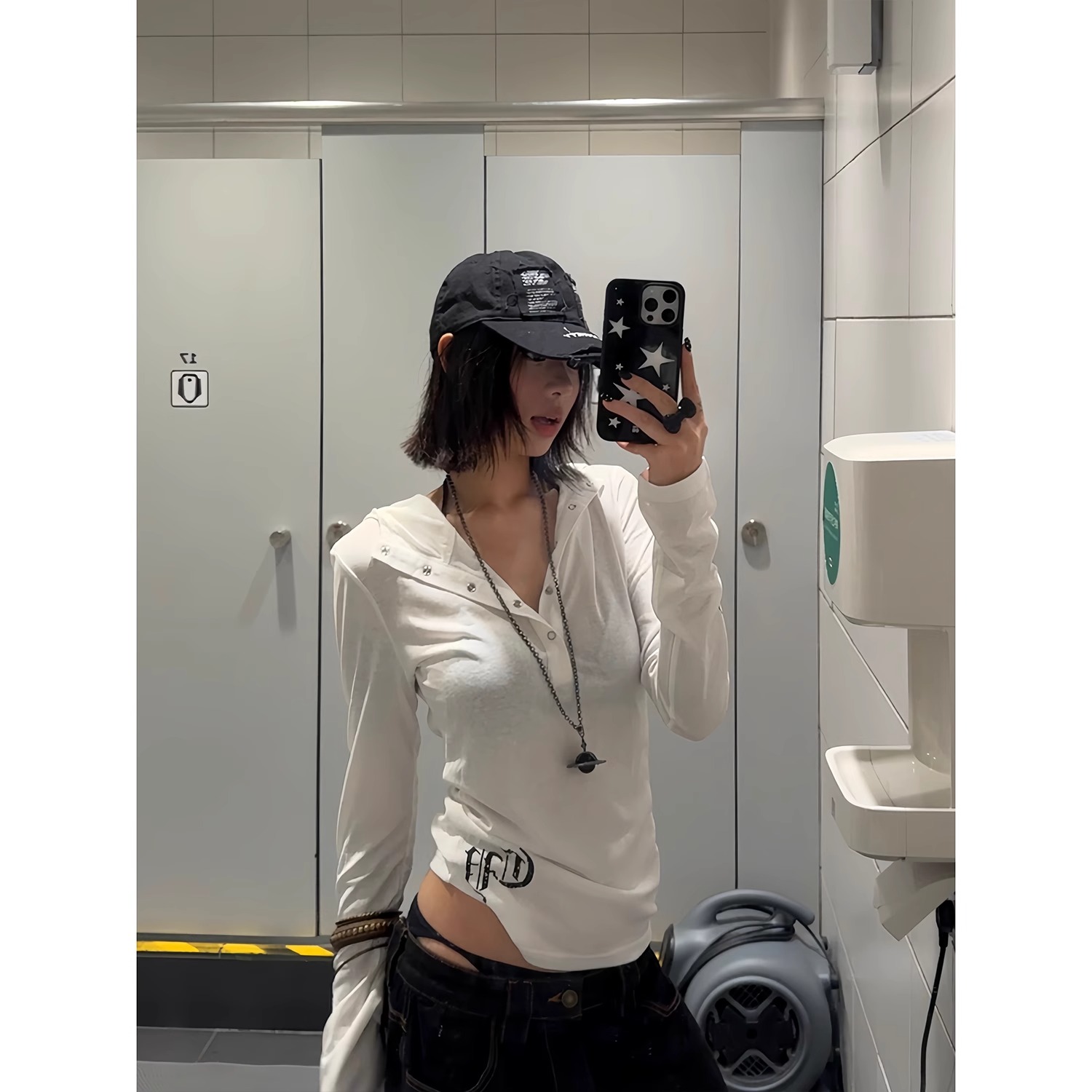 美式朋克长袖连帽T恤哥特风防晒罩衫修身薄纱上衣女辣妹夏潮