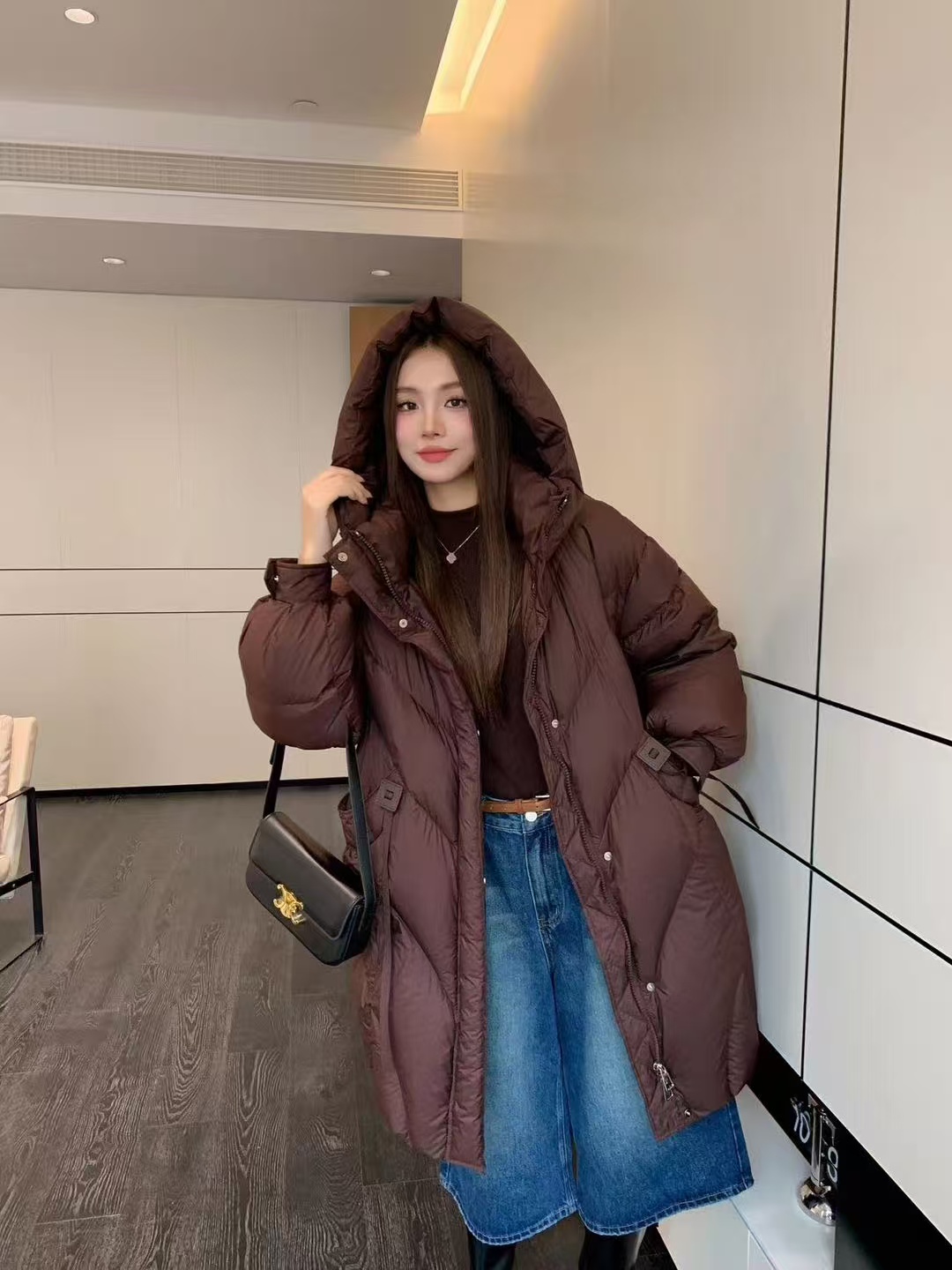 小杰2025秋冬新款特价常规长款宽松型连帽女棉服