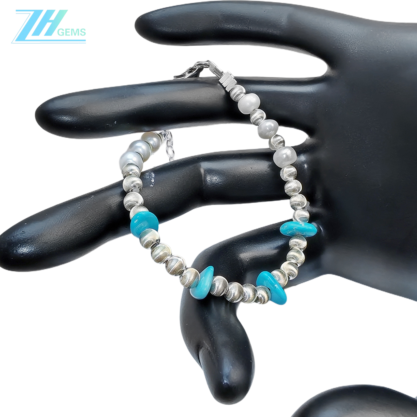 ZH精美天然绿松石珍珠手链 时尚女士饰品 百搭 多场合适用