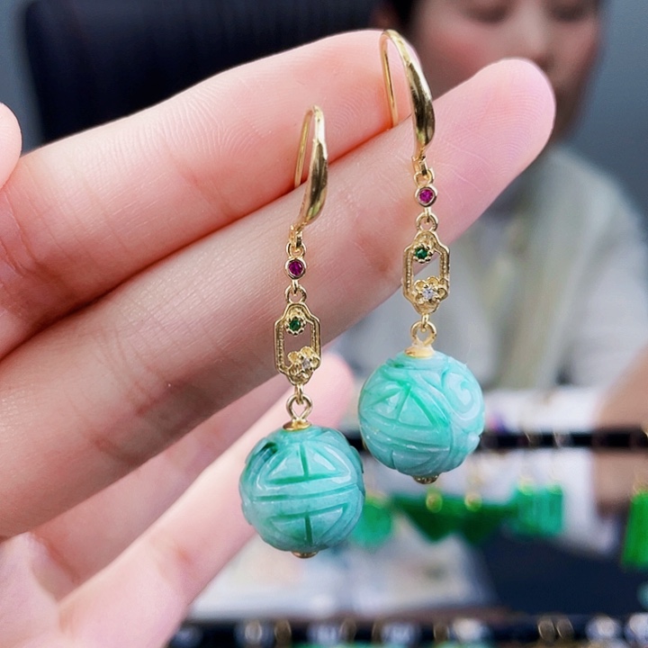 翡翠耳饰银S925镶嵌饰品