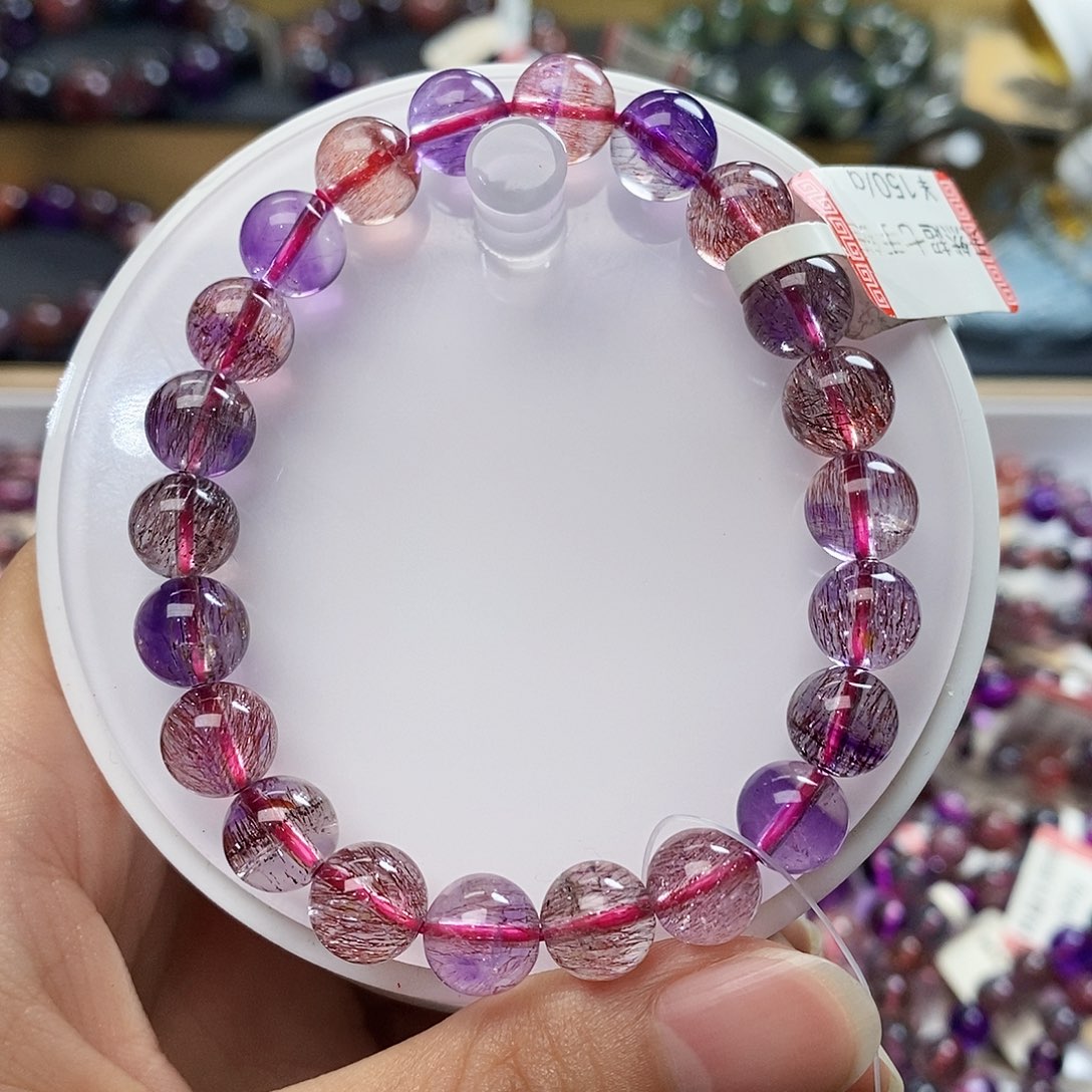 未镶嵌手链水晶透体紫红超七8.8m B696