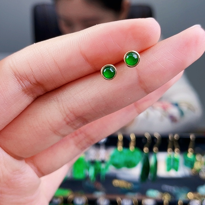 翡翠耳饰银S925镶嵌饰品