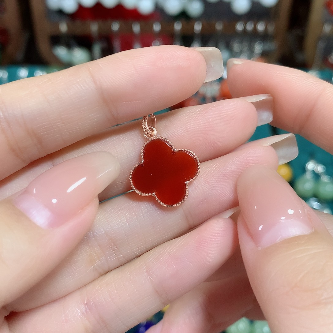 玛瑙/玉髓耳饰银S925镶嵌四叶草