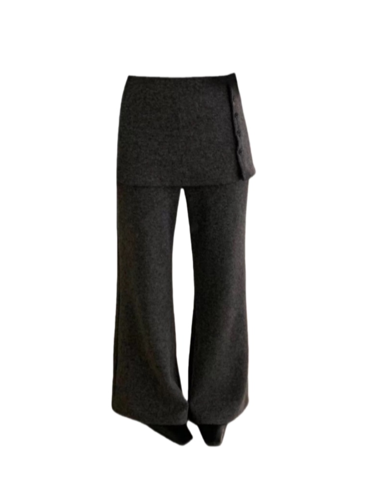 大码新款潮流女装设计感可拆卸屁帘裤女加厚加绒高腰显瘦微喇长裤