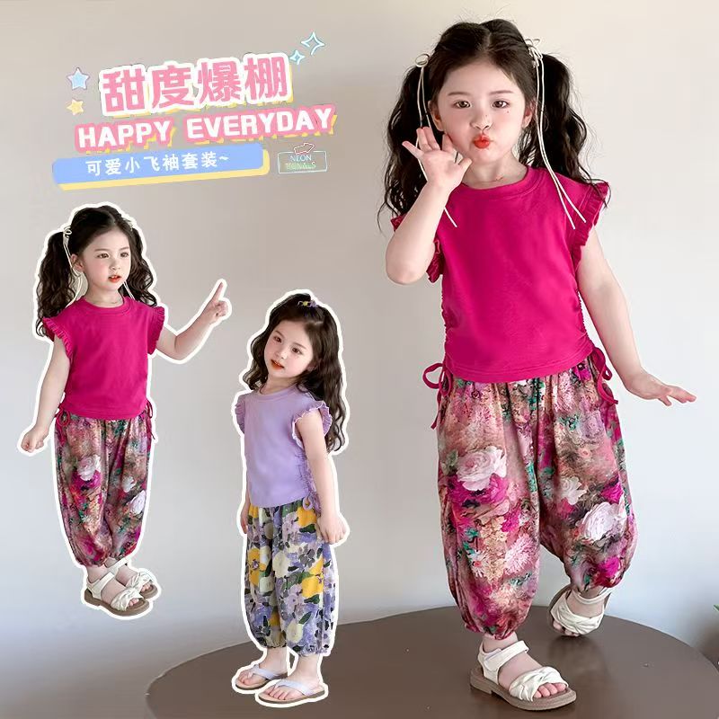 2025夏季新款女童红色套装儿童可爱甜美户外潮流韩版洋气两件套