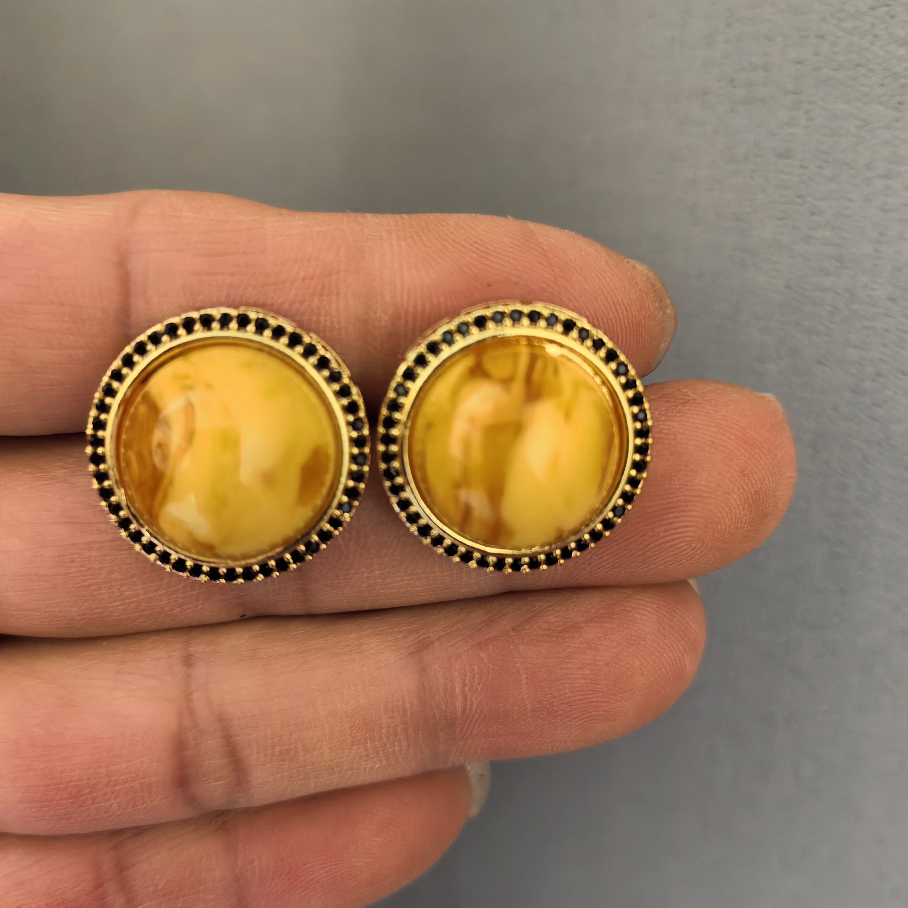 黄铜锆石耳饰 复古圆形几何简约百搭新款耳钉