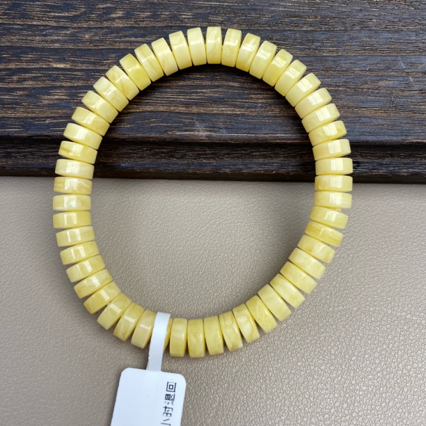 8.6毫米11克天然俄料鸡油黄妖花蜜蜡药片手串隔片车轮珠虎皮妖花
