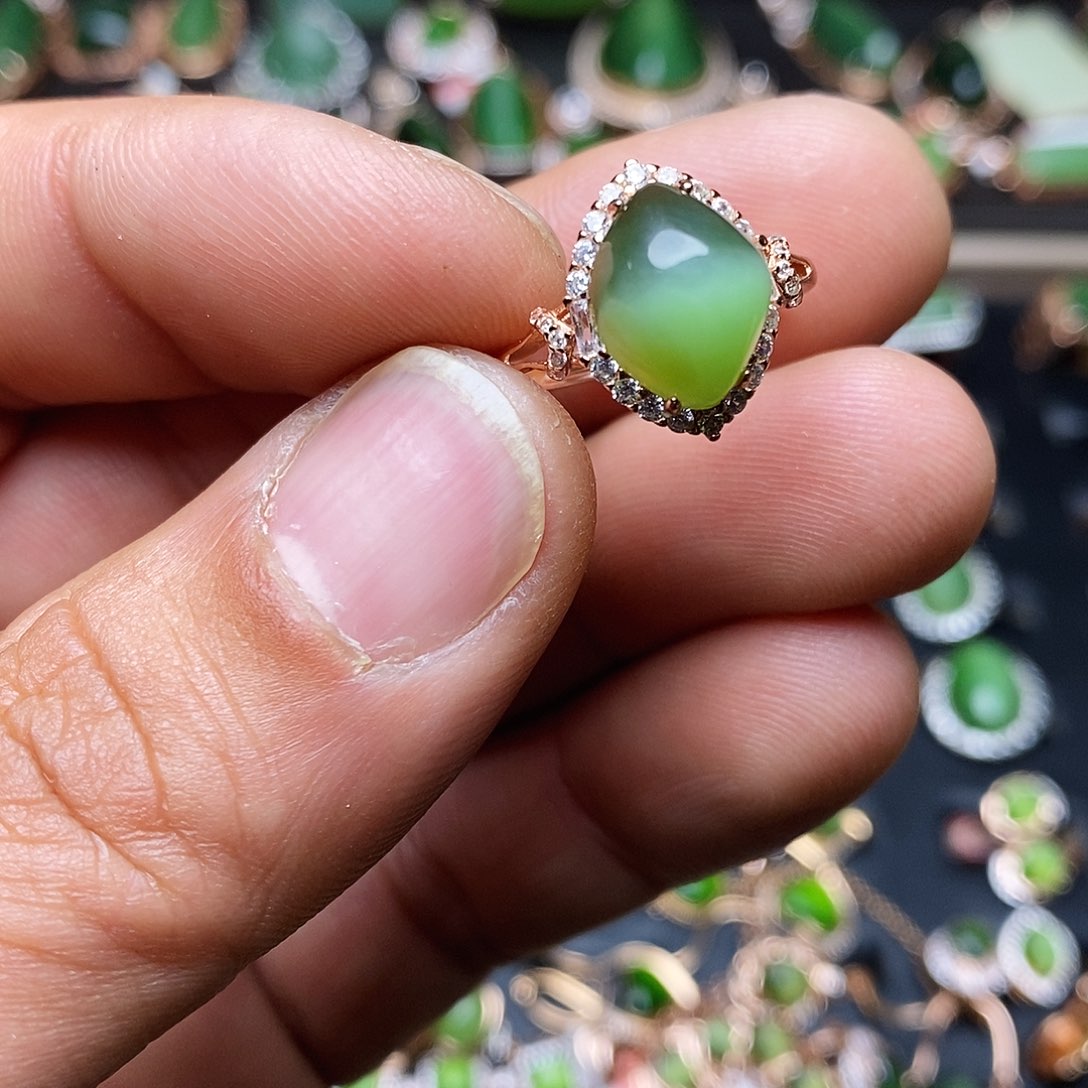 和田玉（碧玉）戒指银S925镶嵌