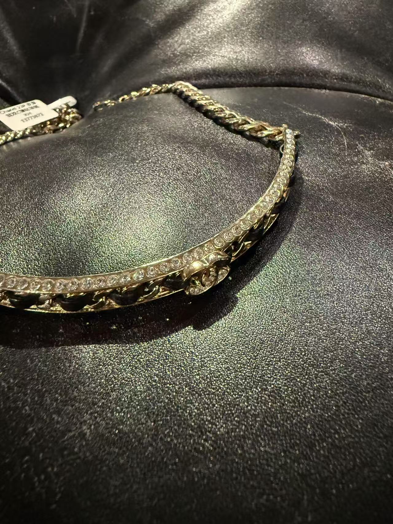 95新 Chanel/香奈儿 Chanel 23P 皮穿链双C镶钻项链/13773872