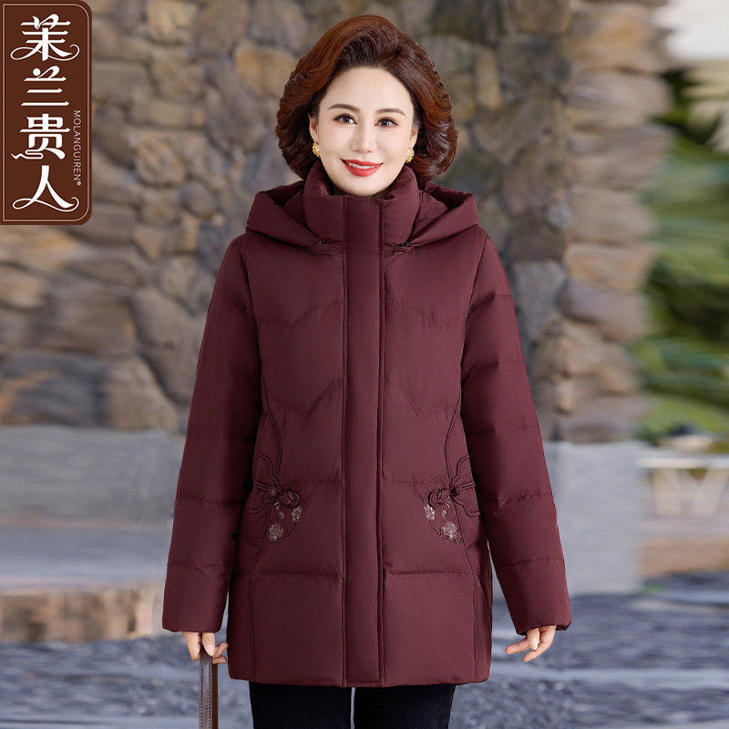 茉兰贵人中老年羽绒服女中长款新品妈妈装冬季加厚大码外套