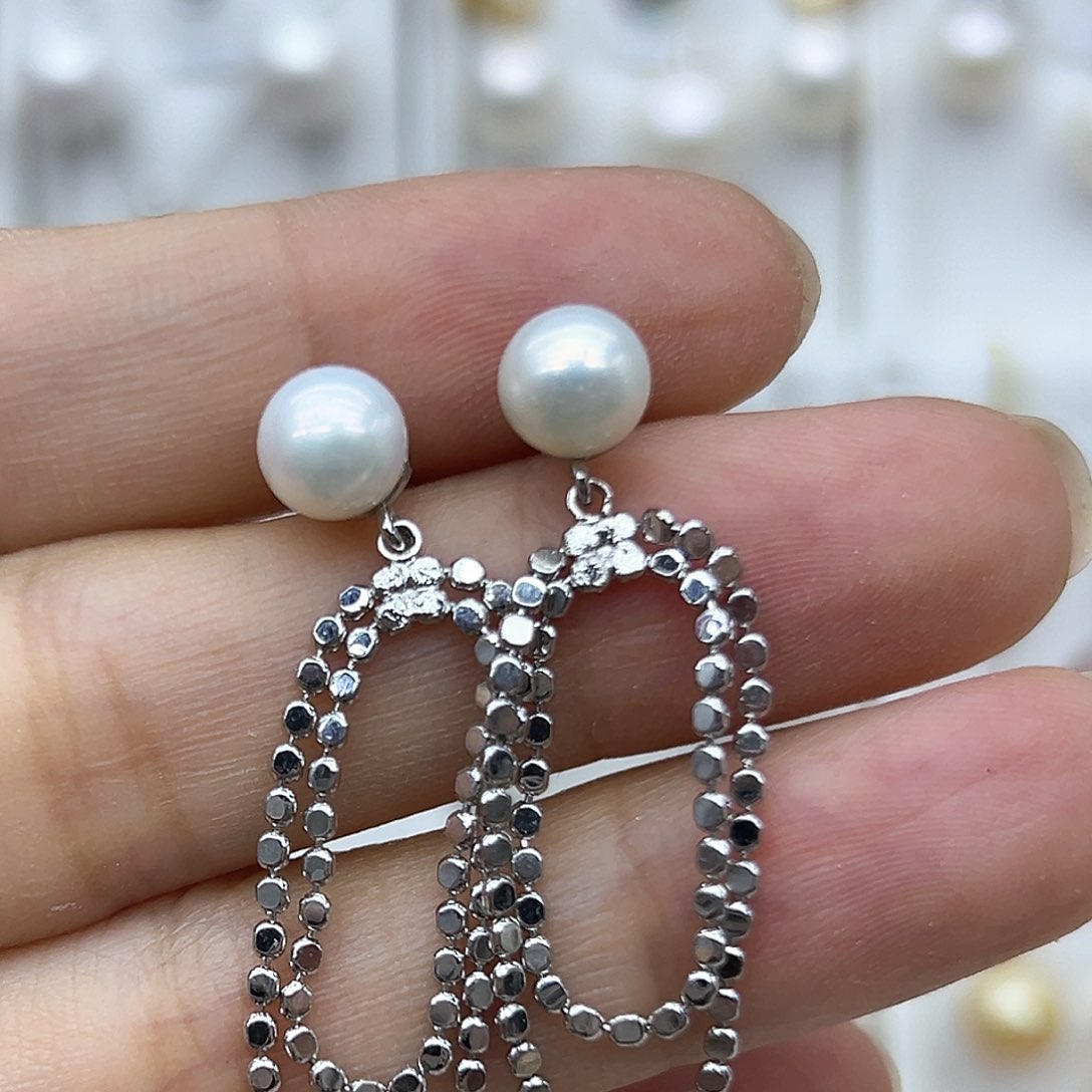 银S925镶嵌淡水珍珠耳饰