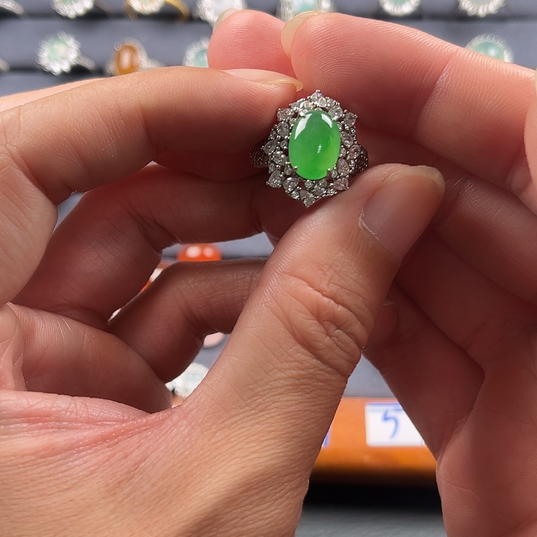 翡翠银S925镶嵌戒指缅甸A货翡翠