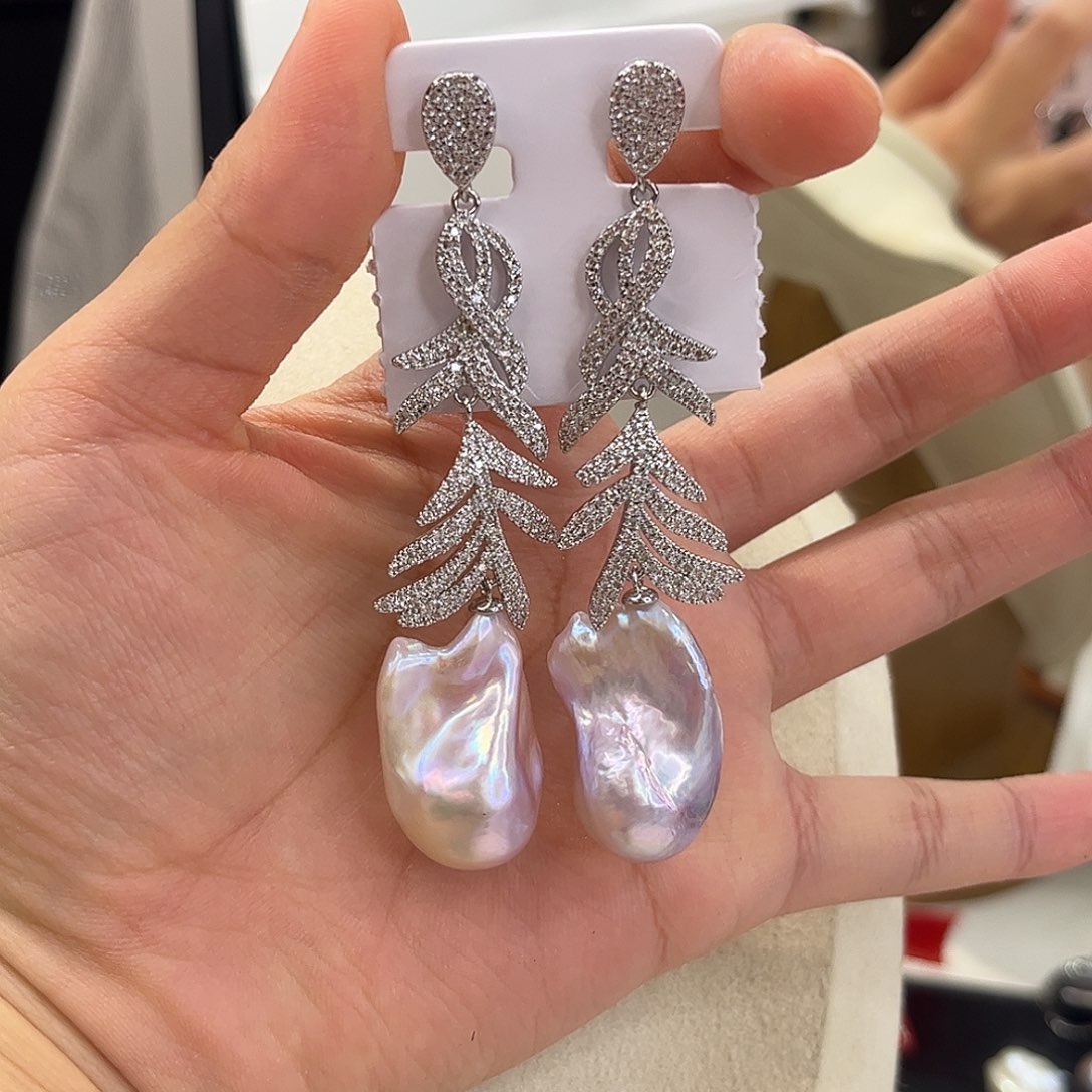 合金淡水珍珠耳饰