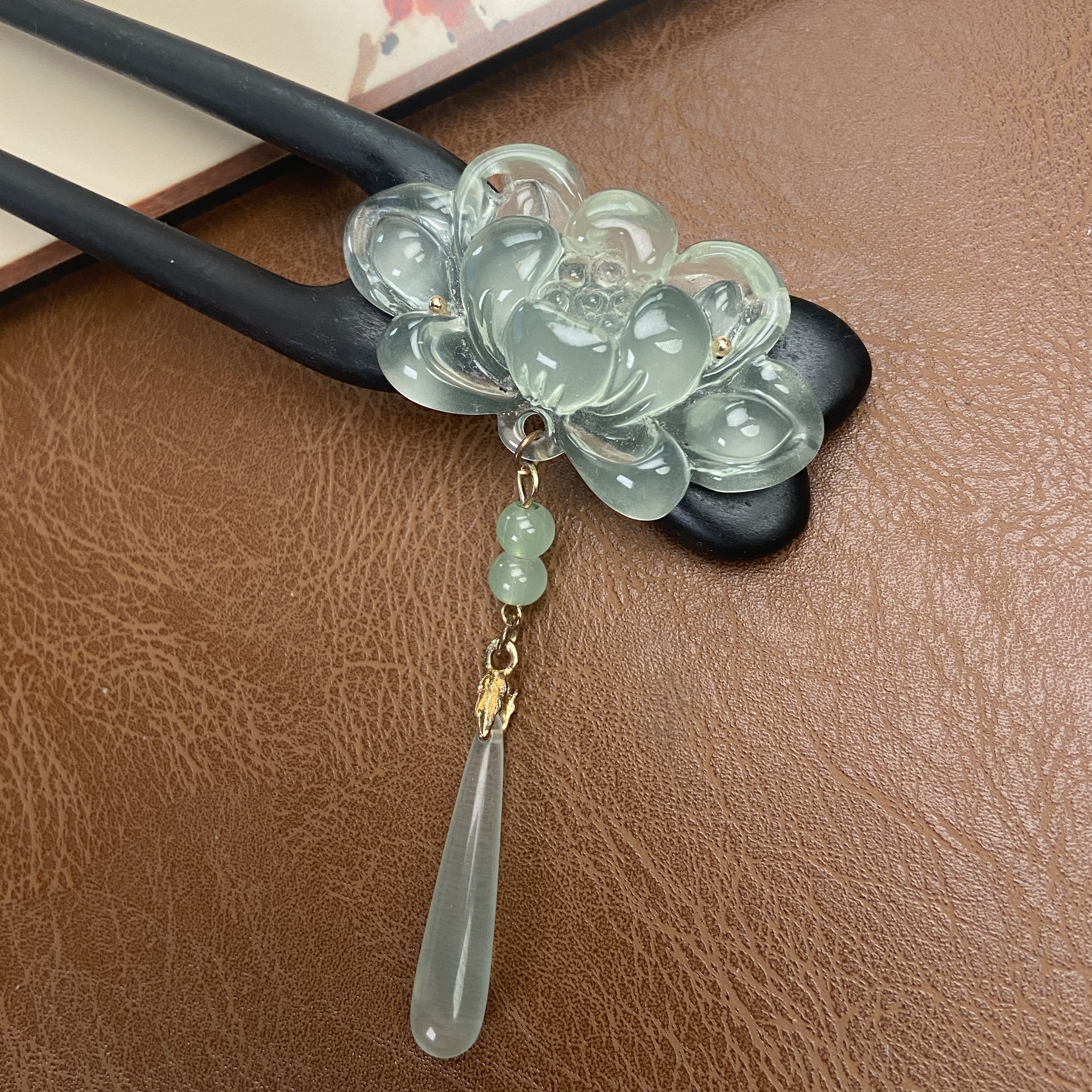 15公分 双釵【缘起】冰透大荷花发簪