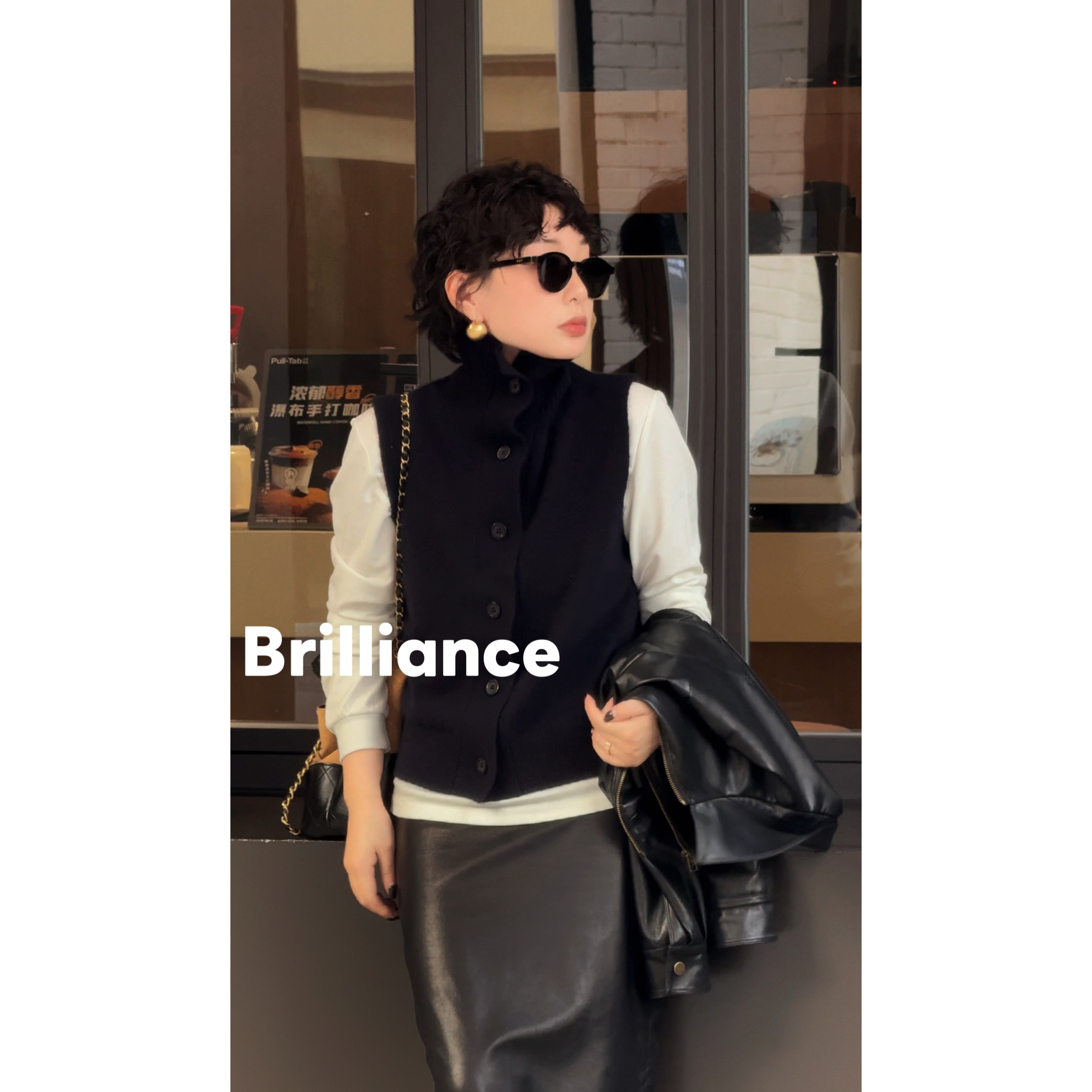 BRC 【暗调绅雅】25秋季高级干纯色无袖高领针织马甲女