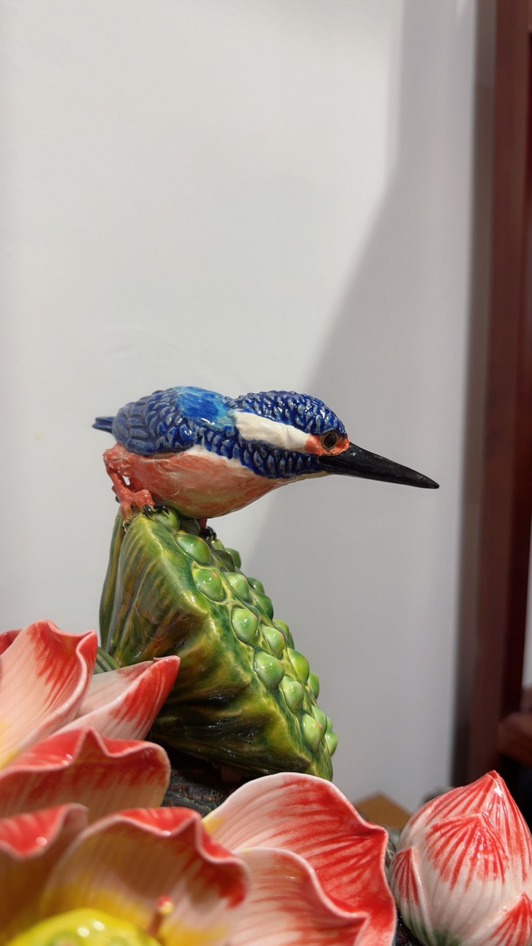 大原作翠鸟莲花复古陶瓷摆件创意荷花摆设工艺品