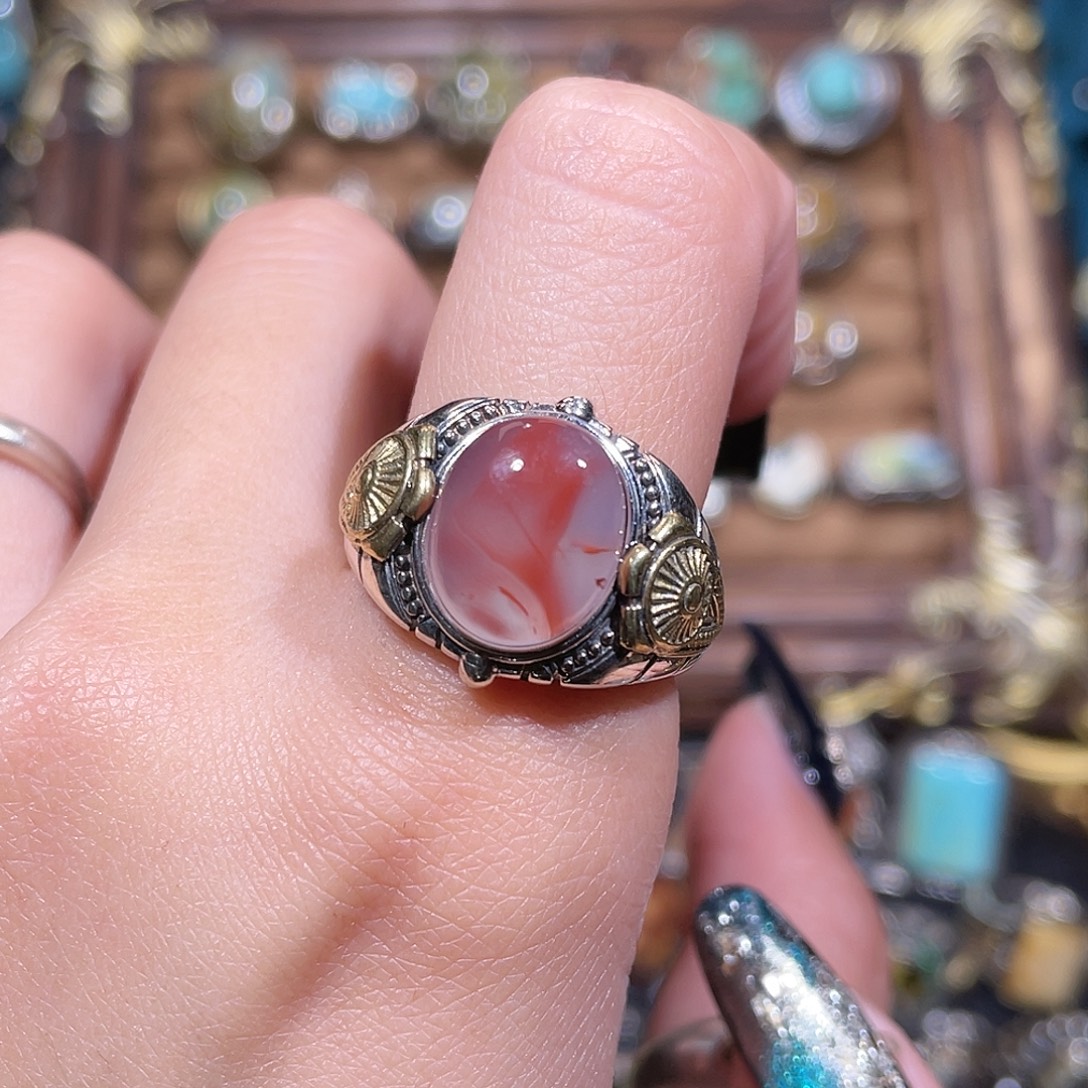 南红玛瑙银S925镶嵌戒指